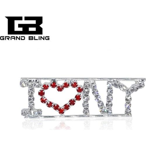 "I Love NY" Word Brooch Pin Jewelry USA New York Theme Rhinestone Souvenir Gift