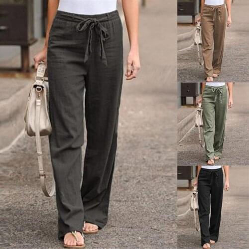 Summer Ladies Loose Pants High Waist Soft Comfort Women Pants Casual Waist Band Wide Leg Loose Ankle-Length Trousers Daily Wear
