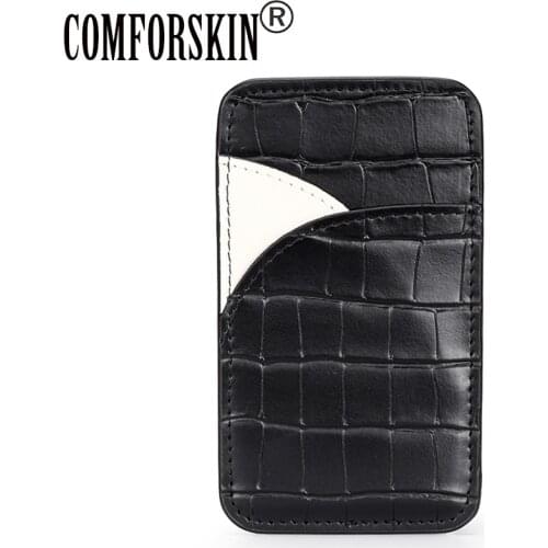 COMFORSKIN Genuine Leather Women Business Card Cases New Arrivals Patchwork Personalized Fashion Color Matching Card Holder 2021
