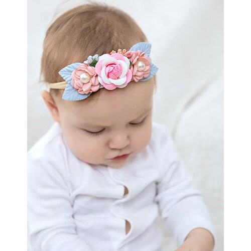 Children Accessories Handmade Pearl Stitching Simulation Flower Soft Hairband Traceless Head Rope Elastic Band Hairring Headband