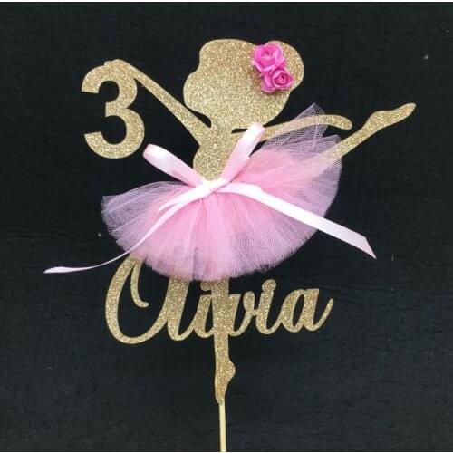Personalize double-side glitter ANY NAME AGE Ballerina tutu party girl birthday cake toppers baby shower party decoration