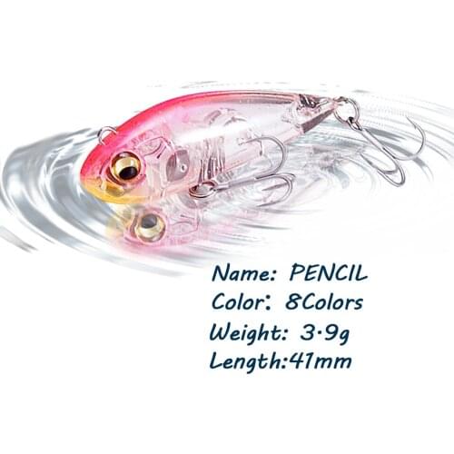 GOBYGO 41MM 3.7G Pencil Fishing Lure Sinking 3D Eyes Artificial Bait Saltwater Hard Bait Treble Hook Pike Bass Fishing Tackle