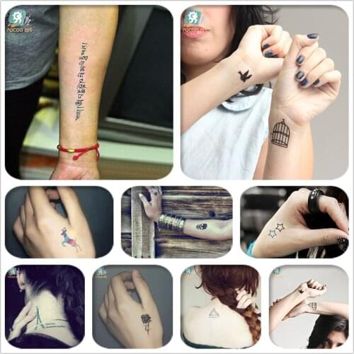 Mixed 8 SheetsTattoo Designs-Black Arab Letter Star Skull Birdcage Geometric Flower Tatoo Fake Body Temporary Tattoos