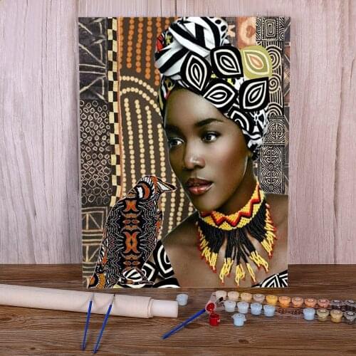 African Woman DIY Paint By Numbers Package Acrylic Paints 40*50 Canvas Pictures Wall Decoration For Handicraft