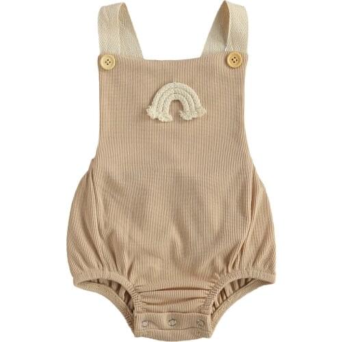 Newborn Baby Boys Girls Bodysuits Rainbow Print Sleeveless Backless Jumpsuits 0-18M