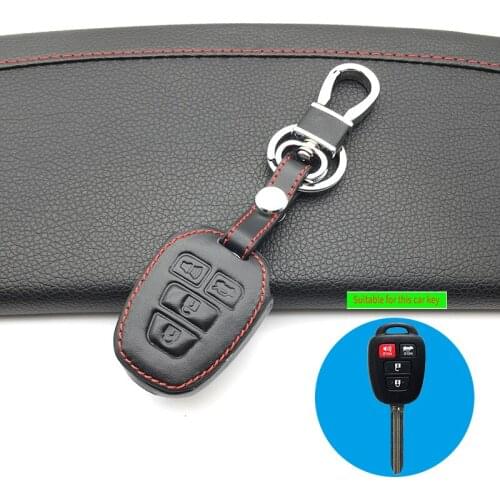 Leather Car Key Fob Shell Case Cover For Toyota Highlander Camry Corolla RAV4 Vios Prius C 2012-2016 2017 2018 4 Buttons Remote