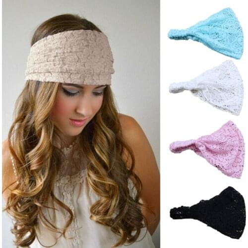 Lace Openwork Headband Ladies Elastic Hair Band Accessories Wide Stretchy Turban Womens Fashion Headwrap Bandana