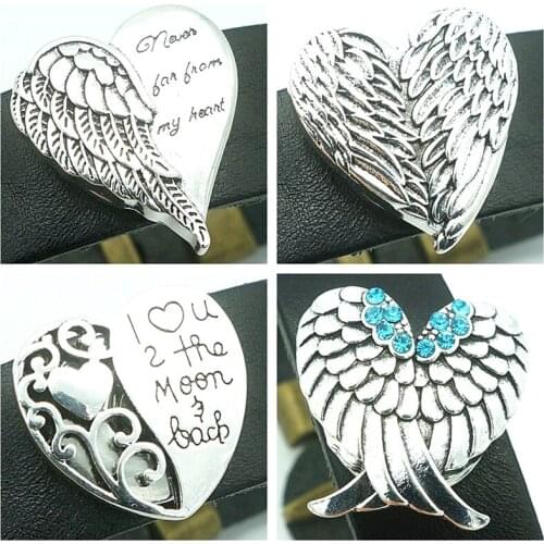 Fashion beauty Heart Love wings pattern Rhinestone 25MM metal snap buttons fit DIY 18mm snap jewelry wholesale