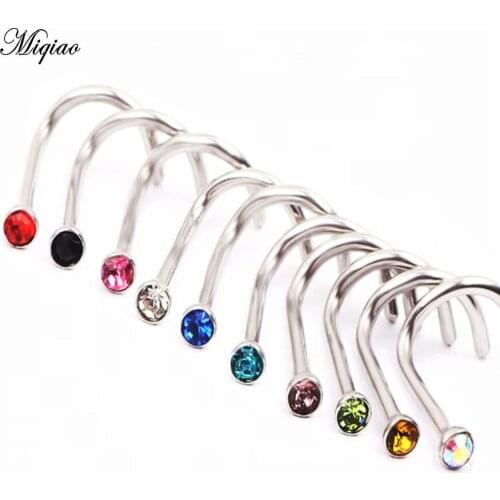 Miqiao Stainless 10pcs Hot Selling of Mixed Colors Curved Nose Nails Nose Ring Piercing Jewelry Nose