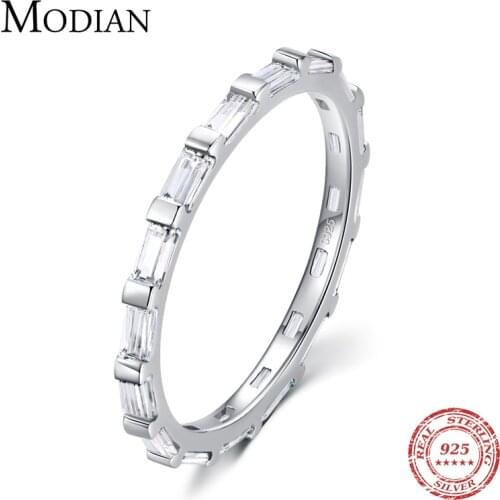 Modian 100% Real 925 Sterling Silver Full Clear CZ Luxury Finger Ring For Women Cassic Wedding Engagement Silver Fine Jewelry