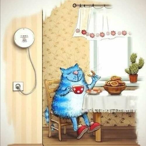 Cartoon Diamond Embroidery Blue Cat 5D DIY Round Diamond Painting Wall Sticker Picture Of Rhinestone Cross Stitch Kit