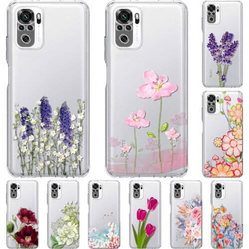 Soft Clear Case For Xiaomi Redmi Note 10 9 Pro 9S 8 7 8T 9C 7A 8A 9T K40 Transparent Silicone Phone Cover Beautiful Flower Funda