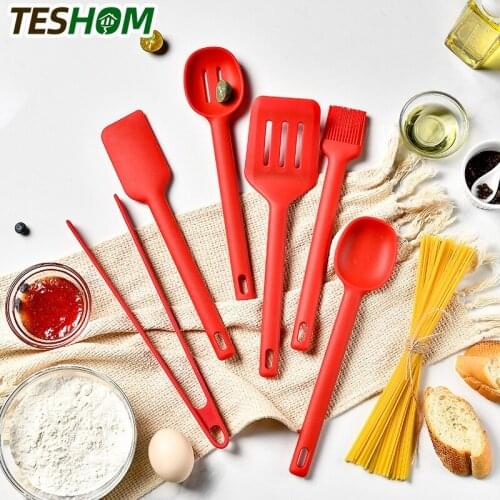 6Pcs Silicone Kitchen Cooking Utensils Set No-stick Cookware Spatula Shovel Brush Tongs Baking Tool Set Kitchenware