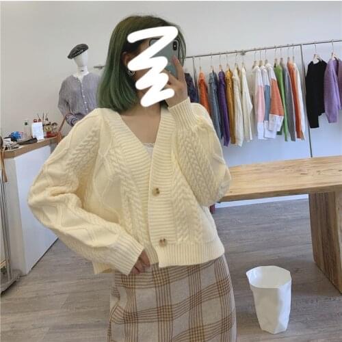 New Korean solid color basic twist pattern versatile shoulder sleeve womens sweater cardigan knitted jacket