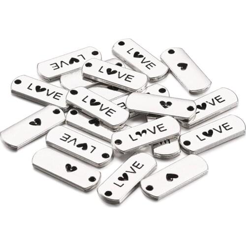 20pcs Alloy Pendants Rectangle Charms for DIY Jewelry Necklaces Bracelets Making Tibetan Style with Word Love Pendants 8x21x2mm