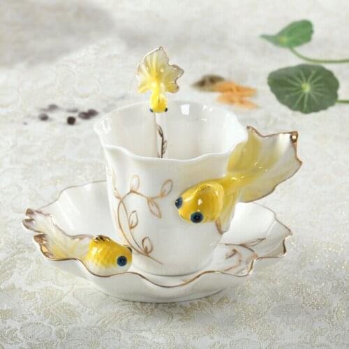 Goldfish Enamel mug porcelain coffee cup suit creative wedding present ceramic cup European bone porcelain mug cup