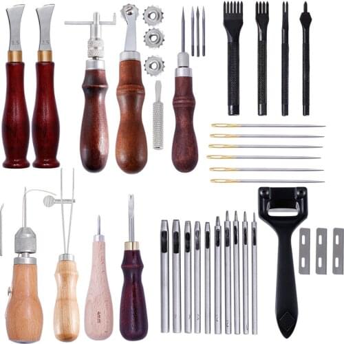 1set Professional Leather Craft Tools Hand Sewing Stitching Punch Carving Work Saddle Groover Kit DIY Practical High Qualit