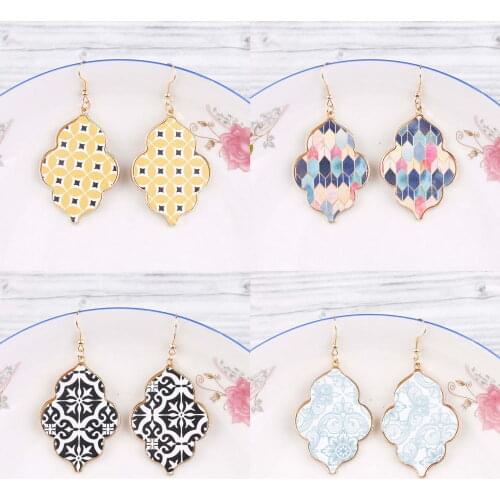 ZWPON Arabesque Print PU Leather Morocco Earrings with Metal Frame 2020 New Brand Designer Statement Earrings Jewelry Wholesale