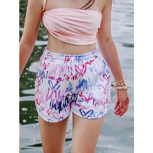 Rowling Chic Women Love Graffiti Graphic Print Shorts Spring Summer Pockets Cotton Shorts Casual Cozy Vintage Pants 2021