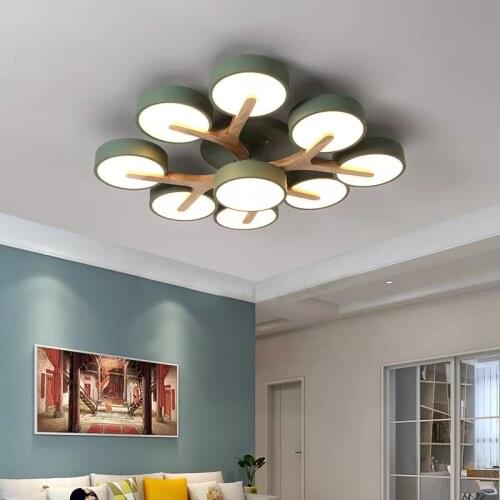 Nordic Solid Wood Art Modern Living Room LED Ceiling Light Bedroom Chandelier Childrens Room Lighting Villa Indoor Room Lamp