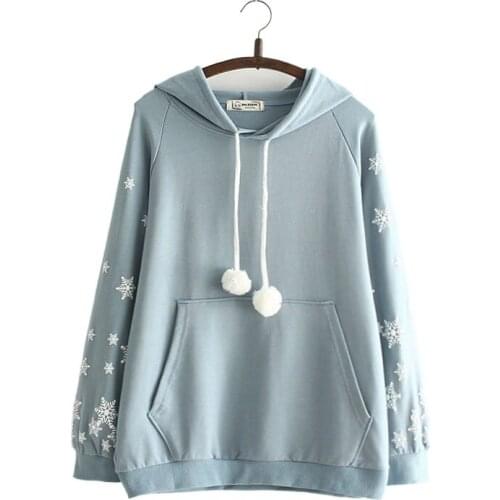 Womens Harajuku Hoodies Snowflake Hooded Sweatshirt Japan Style Female Long Sleeve Tracksuit Casual Pullover 2011953