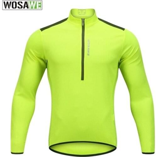 WOSAWE 4 Colors Cycling Jersey Men Long Sleeve Road Mountain Bike Shirt Breathable Polyester Bicycle Jersey with Partial Zipper
