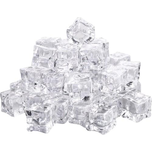 VORCOOL 50Pcs 20mm Cube Square Shape Glass Luster Ice Cubes Fake Artificial Acrylic Ice Cubes Crystal Clear Photography Props Ki