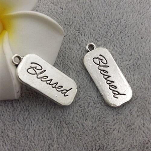 High Quality 20 Pieces/Lot 12mm*25mm Antique Silver Plated Blessed Small Tag Words Message Charms