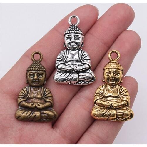 WYSIWYG 2pcs 39x23mm 3 Colors Antique Gold Antique Bronze Buddhism Buddha Statue Pendant Buddha Statue Charm