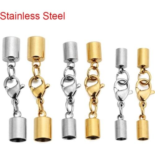 2/5sets 2 3 4 5 6mm Stainless Steel Clasps Hooks For Leather Cord Necklace Gold Color End Caps Connectors for Jewelry Supplies