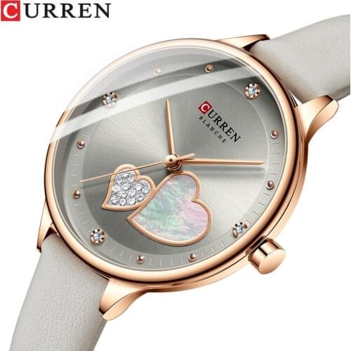 Curren Watches Women Fashion 2021 Leather Quartz Wristwatch Charming Rhinestone Female Clock Zegarki Damskie