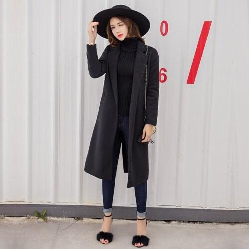 New quality fashion wool long sleeve maxi coat slim design trench black coats womens solid long outwear slim fit long ovecoat