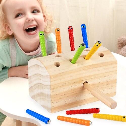 10Pcs Insects Basic Educational Development Wooden Magnetic Catch Insects Game Toys Kids Montessori Educational