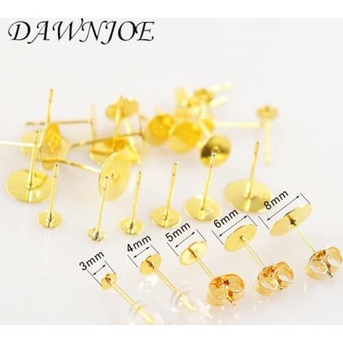 50set/lot 3/4/5/6/8mm Gold 316l Stainless Steel Blank Earrings Tray Base DIY Making Flat Head Earrings Pin Tray Jewelry Finding