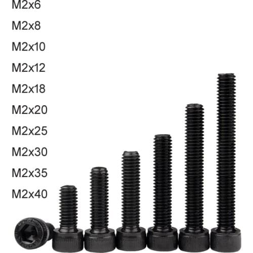50 Pieces M2*6-40mm full Thread Screw 2mm Hexagon Socket Head Cap Screws Nuts Black Spare Parts for Tamiya Mini 4WD Car Model