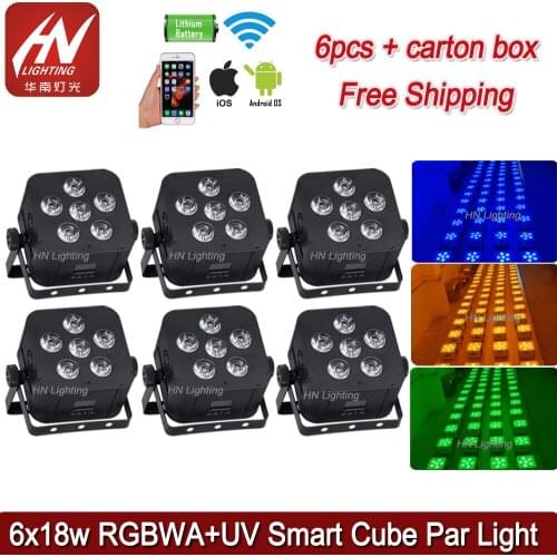 6pcs wedding uplight 6*18W RGBWA UV 6 in 1 Wireless DMX IR Remote Control LED Par Light