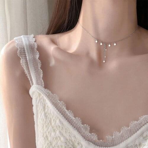 925 Sterling Silver Peach Heart Choker Necklace Clavicle Chain Short Choker Necklace