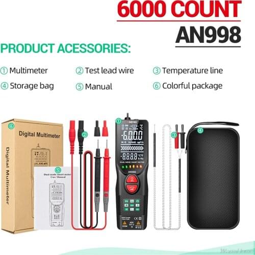 ANENG AN998 Automatic Digital 6000 Counts Professional Multimeter Eletric Auto Ranging AC/DC Voltmeter Temp Ohm Hz Detector Tool
