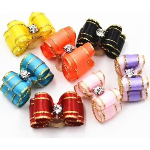 20/50/100pcs diamond bling style pet dog cat hair bows pet hair accessories elastic bands candy color dog pet bows