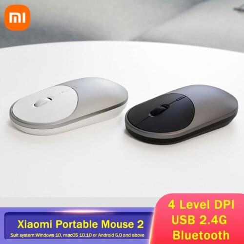 Original Xiaomi Protable Mouse Wireless 2 USB 2.4G / Bluetooth Dual Mode Mouse Mute Desktop Computer Office Gaming Mouse for PC