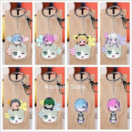 20 pcs/lot Re Life in a different world from zero Acrylic Keychain Toy Rem Ram Bag Pendant Key Ring Gifts