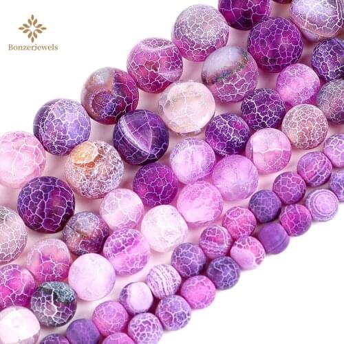 Agates Beads Frosted Purple Crackle Agates Matte Gem stone Round Loose Beads For Jewelry Making Diy Bracelet Necklace Wholesale
