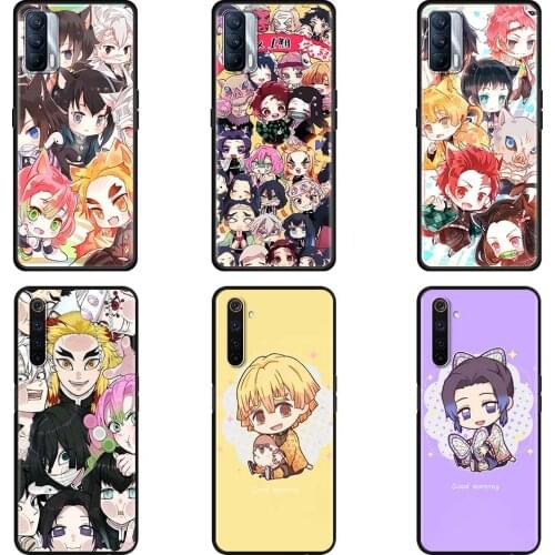 Black Case For Realme 8 7 Pro C21 C3 6 X7 GT Neo X50 Soft Cover XT C21Y C15 C11 Protective Phone Coques Cartoon Demon Slayer