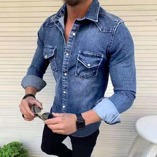 Spring Autumn Mens Denim Jacket Fashion Casual Jeans Coat Clothes New Retro Simple Long-Sleeved Mens Fashion Plus Size Shirt