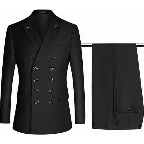 Double Breasted Formal Men Suits for Wedding Black Sim fit Groom Tuxedo 2 Piece Set Jacket with Pants In Stock Fashion Clothes