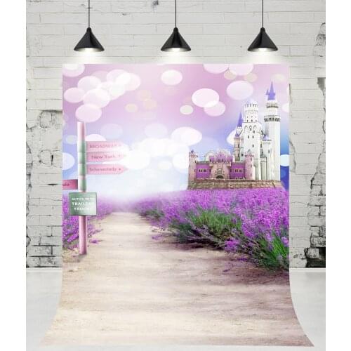 VinylBDS Outdoor Castle Purple Lavender Garden Photography Backdrops Bokeh Spots Photo Studio Wedding Background for Romantic