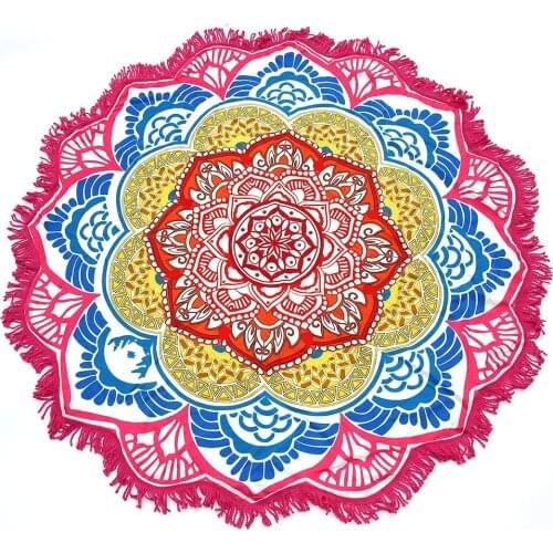 Yoga Mat Round Towel Tapestry Tassel Decor With Flowers Pattern Circular Tablecloth Picnic Mat