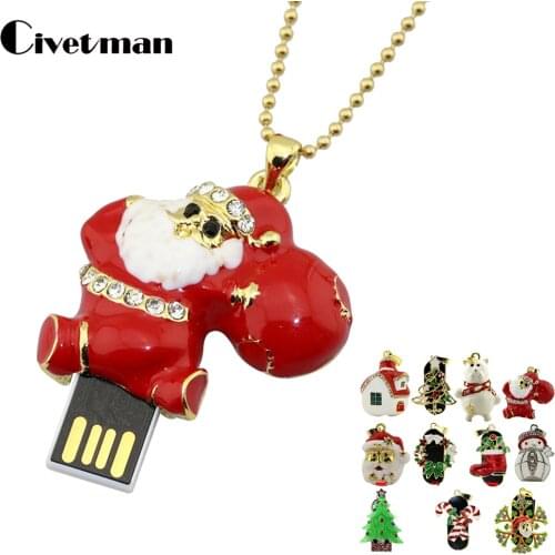 Christmas Gift USB Flash Drive 4GB 8GB 16GB 32GB Santa Claus House Tree USB Flash Drive 128GB USB2.0 Memory Stick 64GB Pen Drive