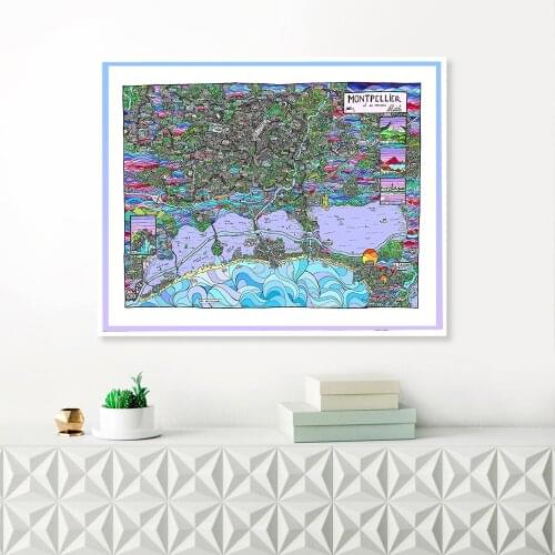 Map of Montpellier and Its Surroundings Vintage Canvas Painting Wall Art Poster Living Room Home Decor Children School Supplies