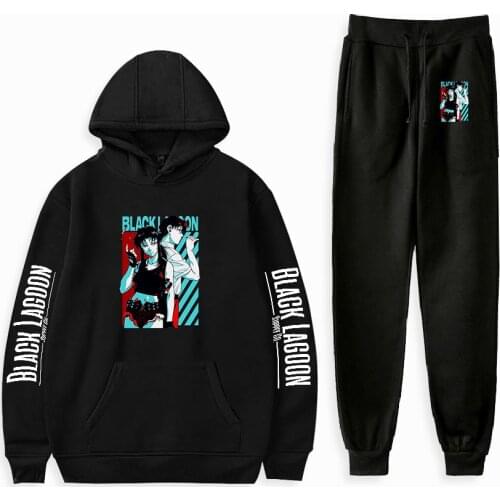 Black Lagoon Two Piece Set Women Men Long Sleeve Hoodies+Jogger Pants Fashion Anime Hot Sale Casual Streetwear Clothes